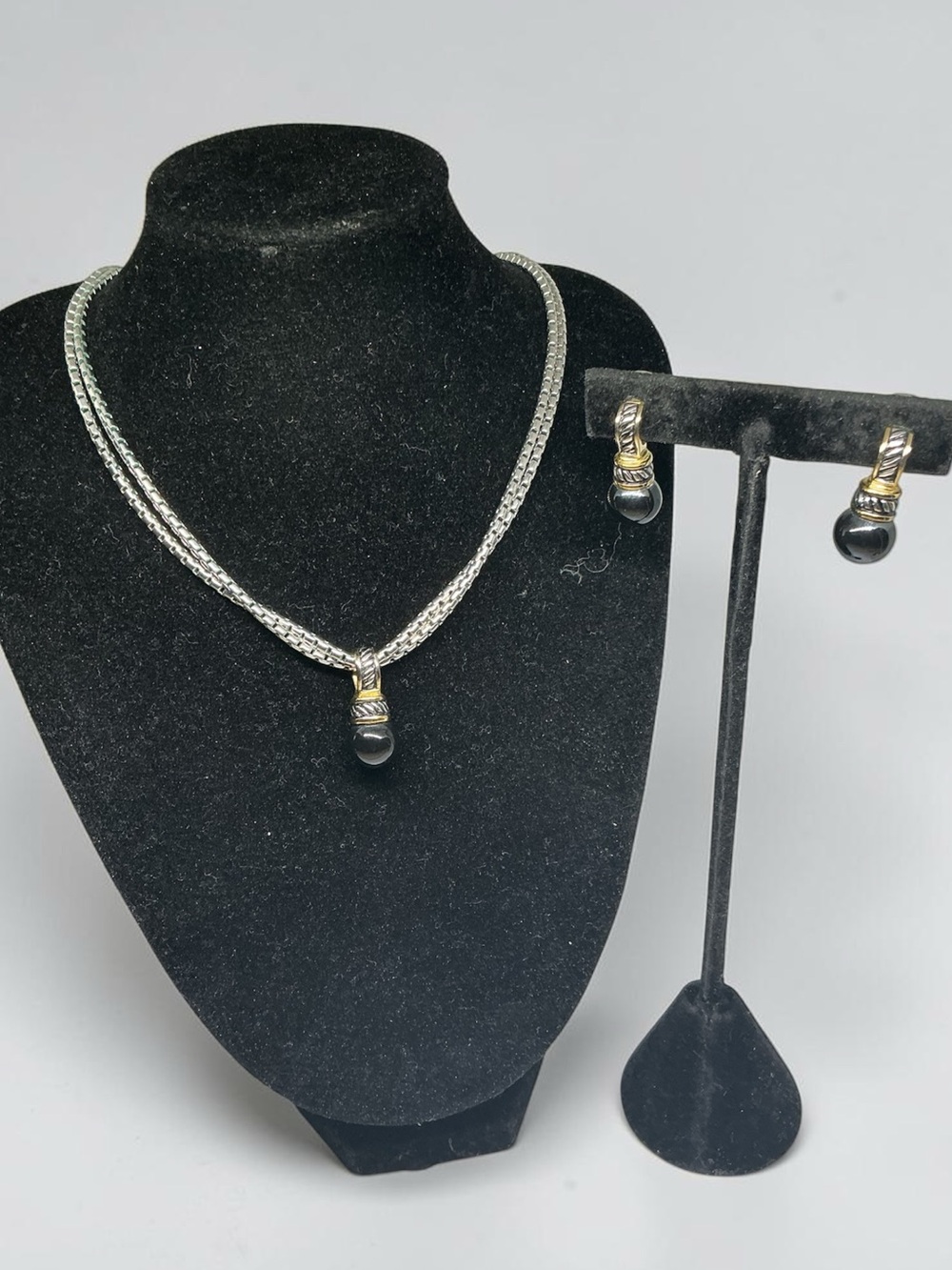 Premier Designs Double Strand Silver Tone Pendant Necklace & Earrings